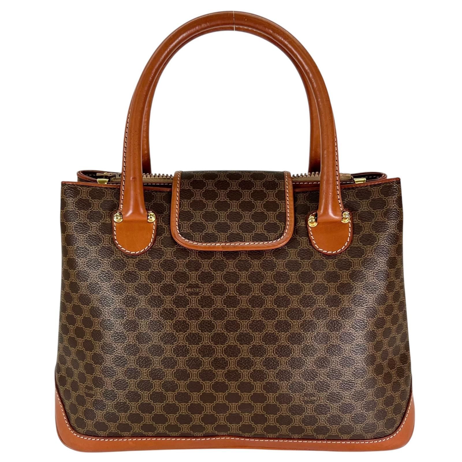 CELINE セリーヌ マカダム トートバッグ レザー ブラウン レディース