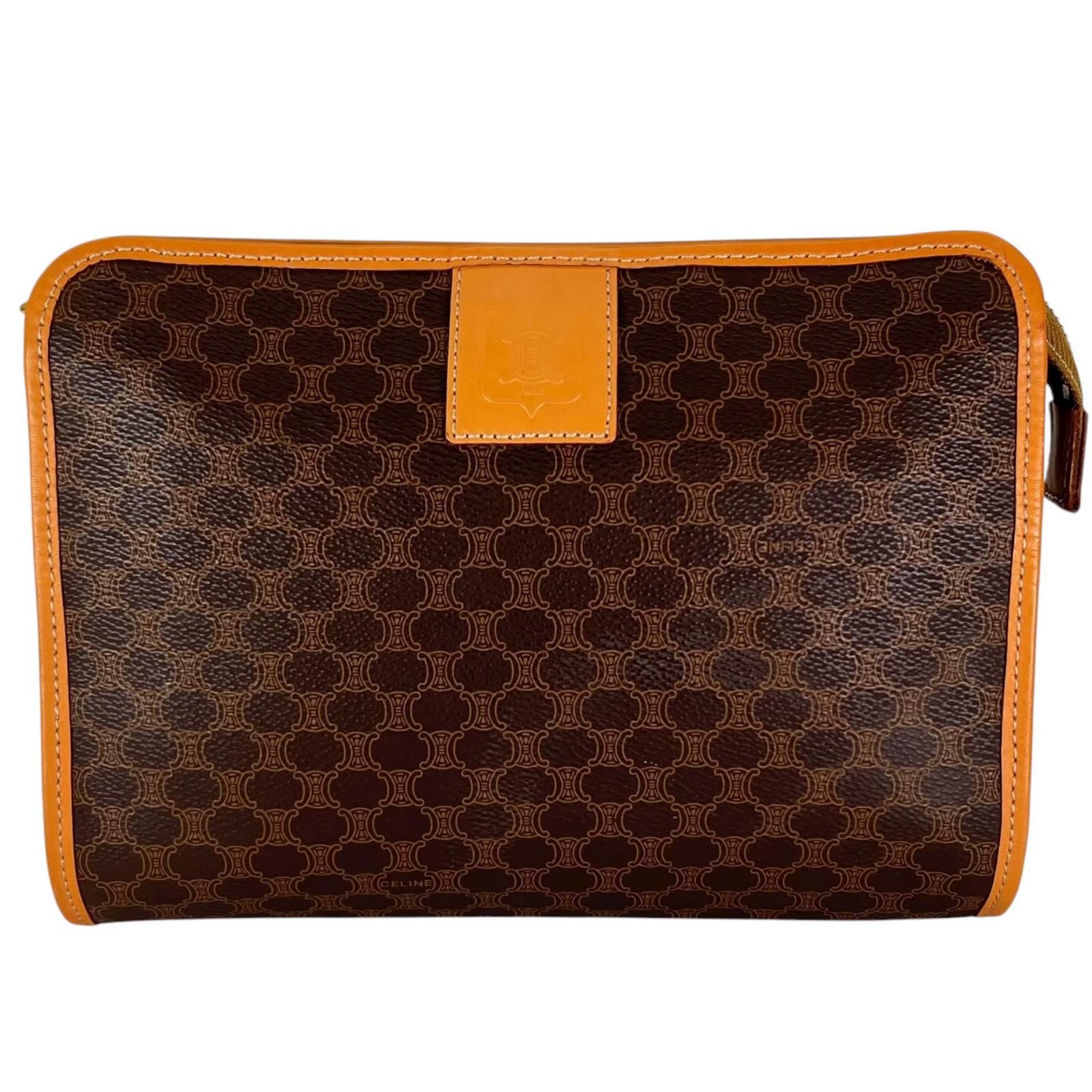 CELINE セリーヌ クラッチバッグ レザー ブラウン レディース マカダム柄