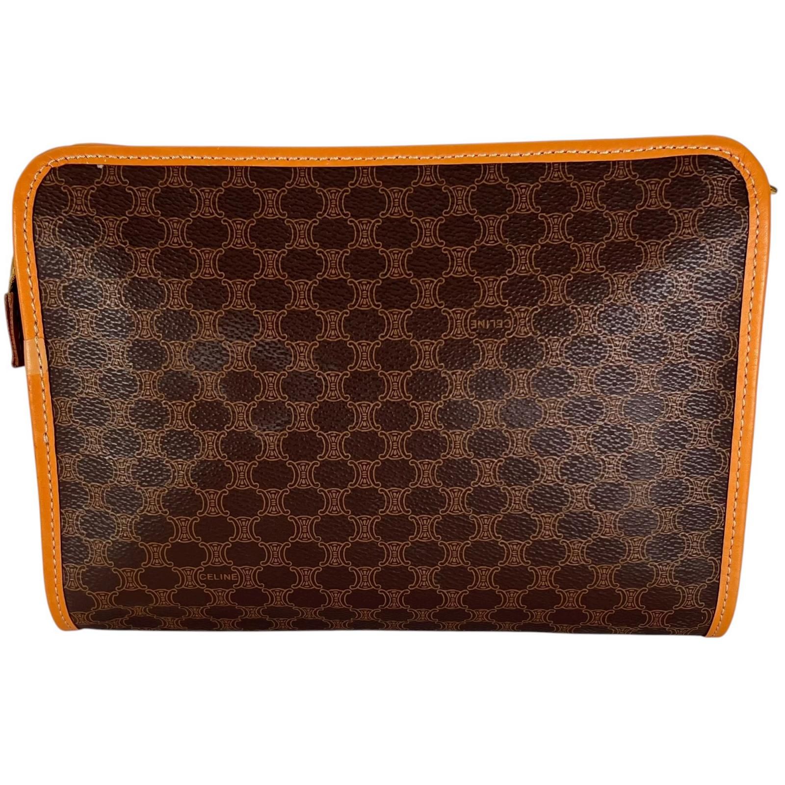 CELINE セリーヌ クラッチバッグ レザー ブラウン レディース マカダム柄