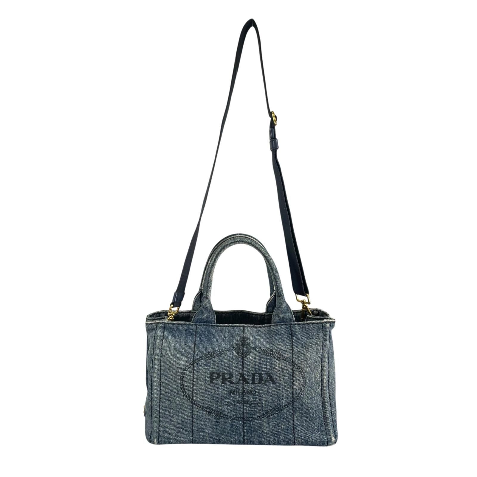 PRADA プラダ カナパ 1BG439 トートバッグ デニム コットンキャンバス ブルー レディース