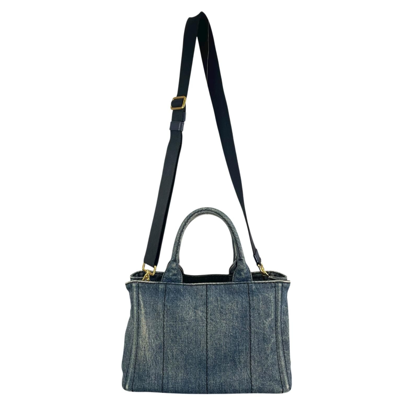 PRADA プラダ カナパ 1BG439 トートバッグ デニム コットンキャンバス ブルー レディース