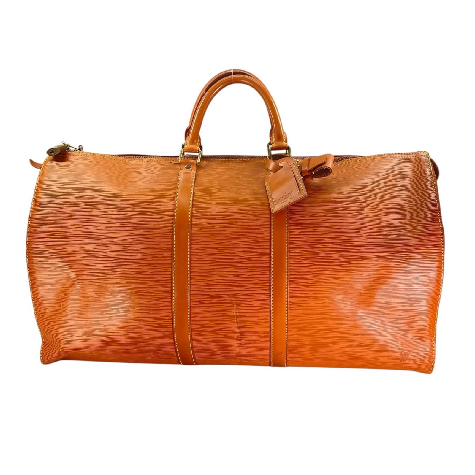 LOUIS VUITTON ルイ ヴィトン キーポル M42958 ボストンバッグ エピレザー オレンジ レディース