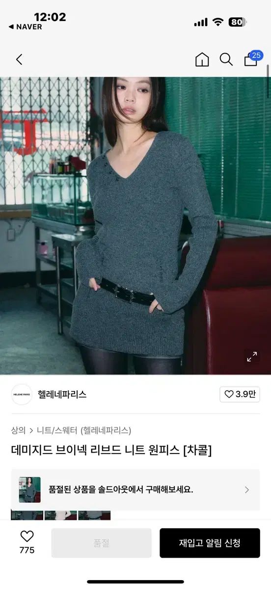 ヘレネパリス Vネック ニット ONE PIECE チャコール