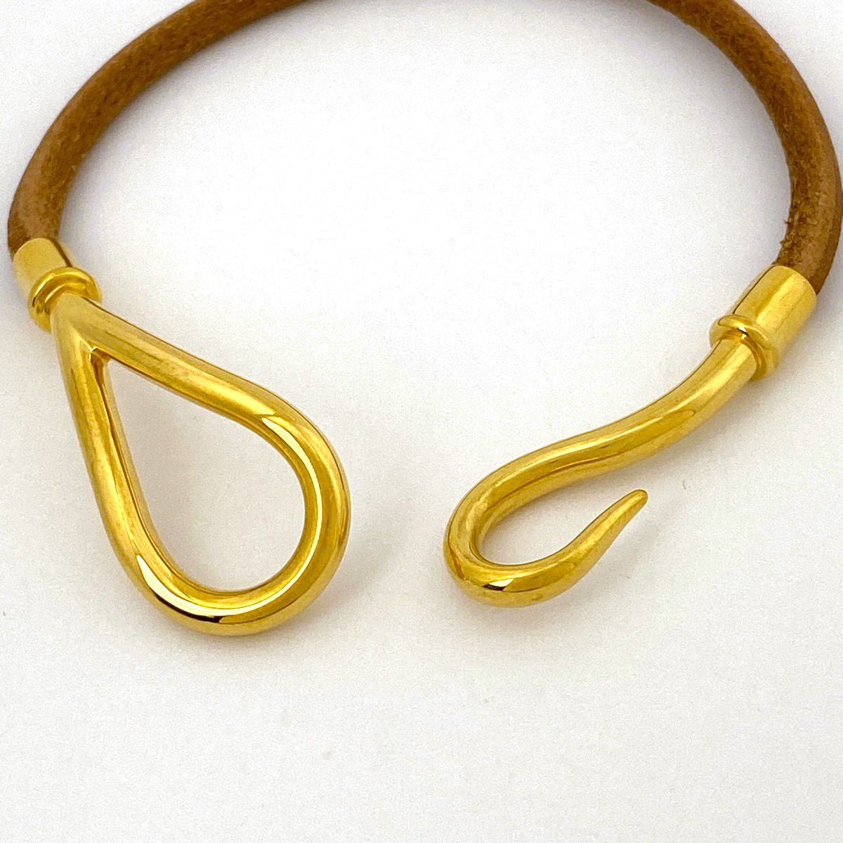 エルメス HERMES ジャンボ ブレスレット 腕輪 フック GP レザー ゴールド ブラウン レディース