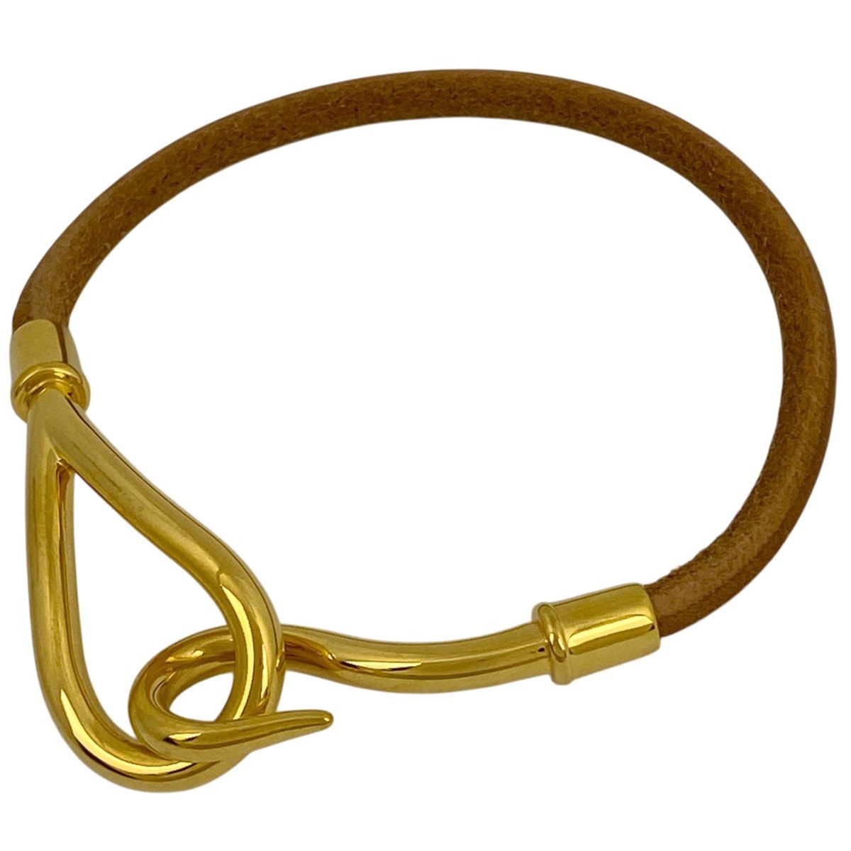 エルメス HERMES ジャンボ ブレスレット 腕輪 フック ブレスレット GP レザー ゴールド ブラウン レディース