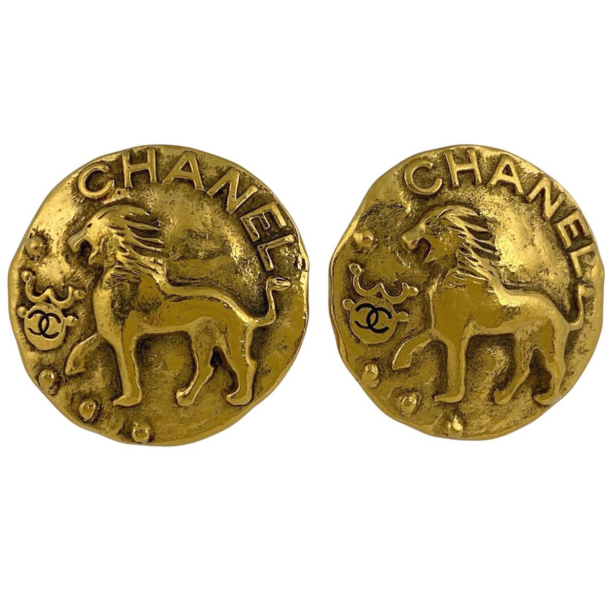 シャネル CHANEL ロゴ ラウンド イヤリング CCマーク ライオンモチーフ イヤリング GP ゴールド レディース
