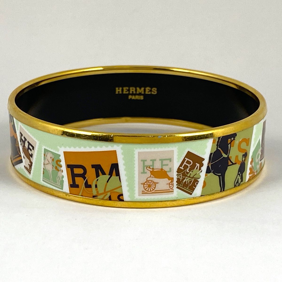 エルメス HERMES エマイユ GM 七宝焼き 腕輪 バングル GP ゴールド グリーン レディース