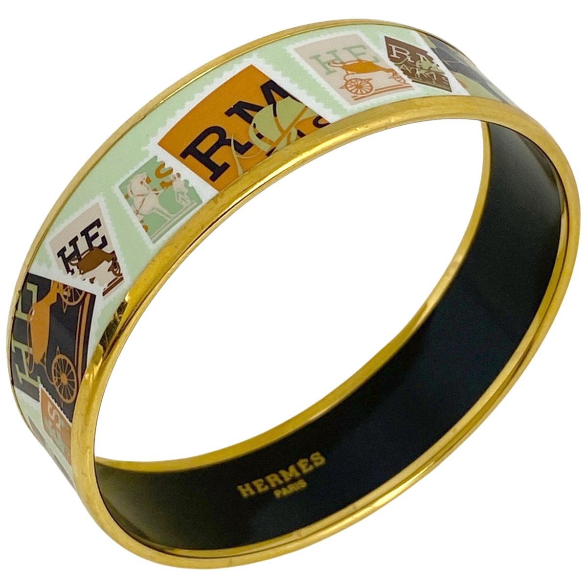 エルメス HERMES エマイユ GM 七宝焼き 腕輪 バングル GP ゴールド グリーン レディース