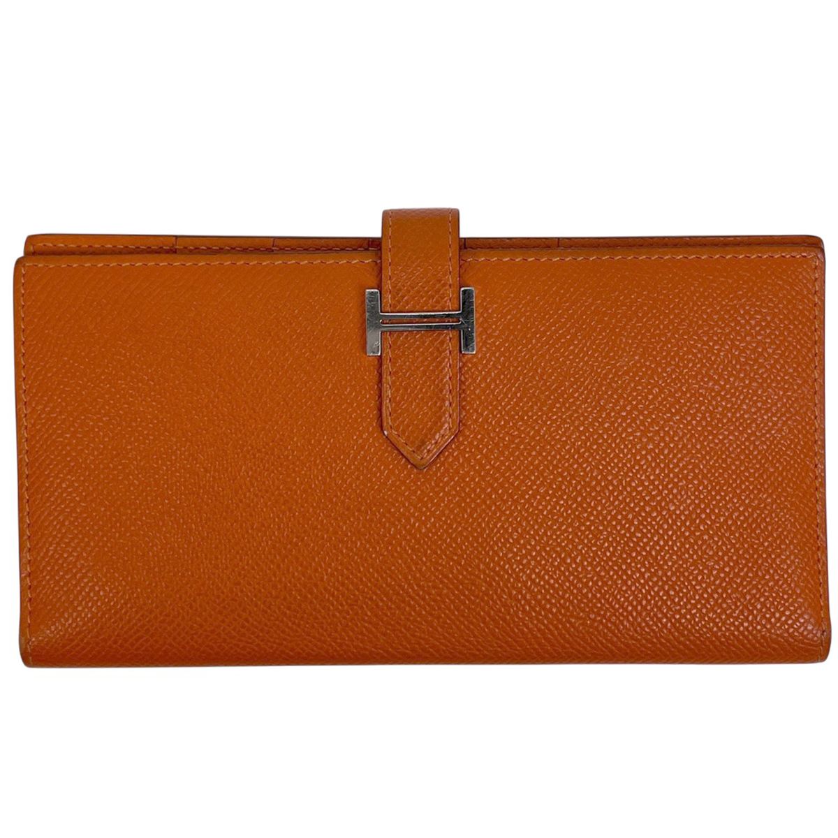 エルメス HERMES ベアン Hロゴ 二つ折り 長財布 ヴォーエプソン テールバテュー R レディース