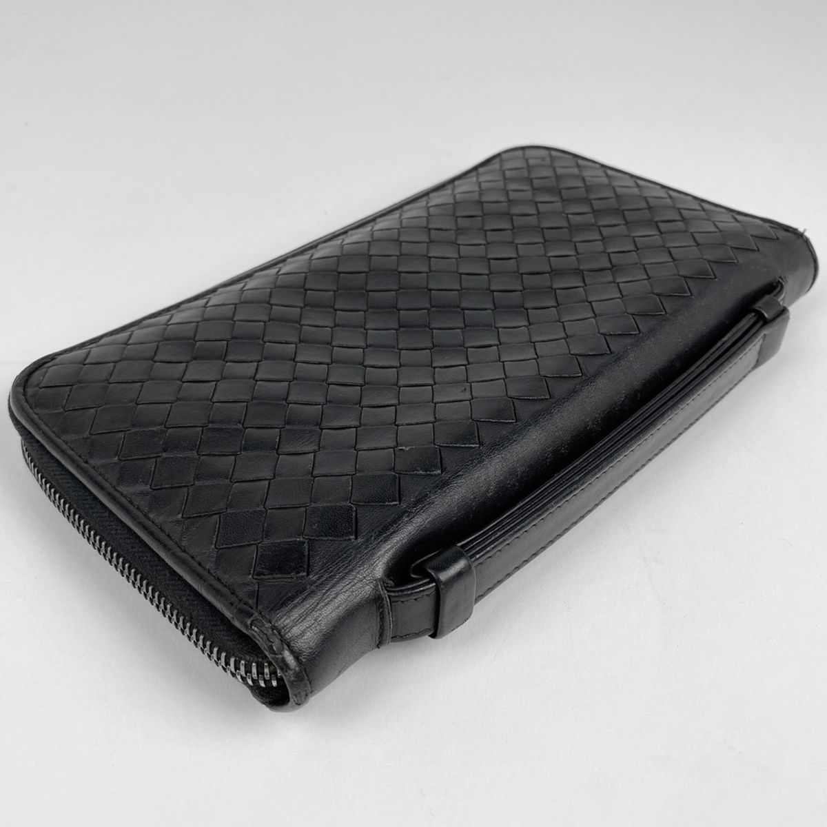 ボッテガヴェネタ BOTTEGAVENETA イントレチャート ラウンドファスナー 長財布 ハンドバッグ メッシュ ナッパ レザー ブラック レディース