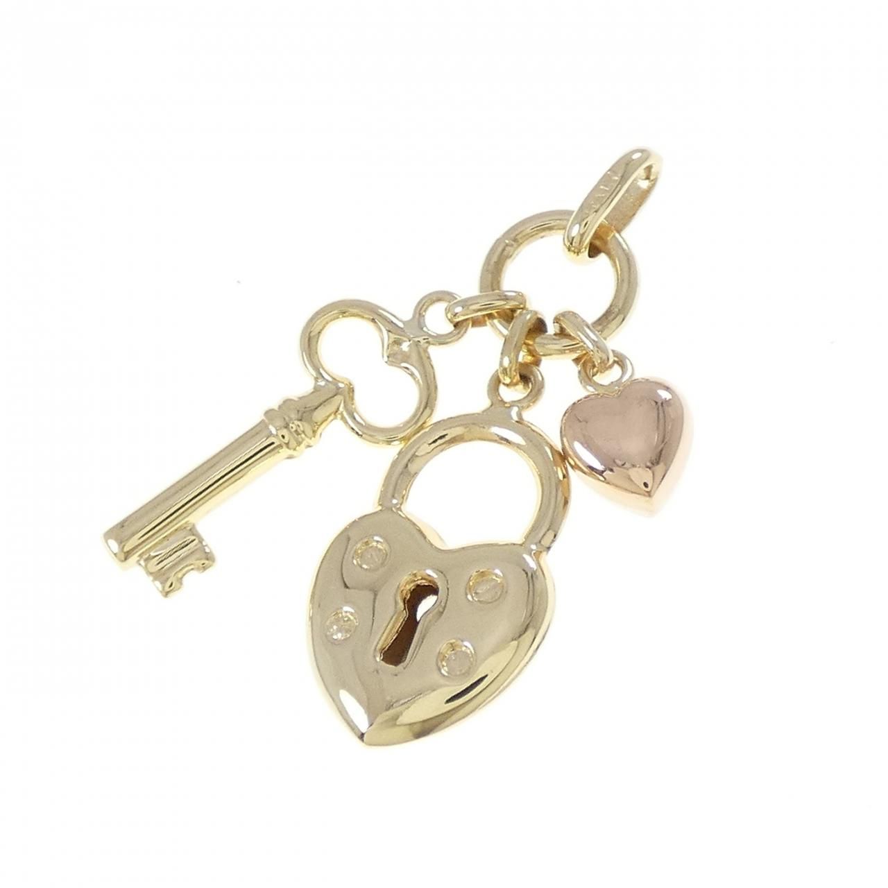 K18スリー キー×カデナ×ハート ペンダント