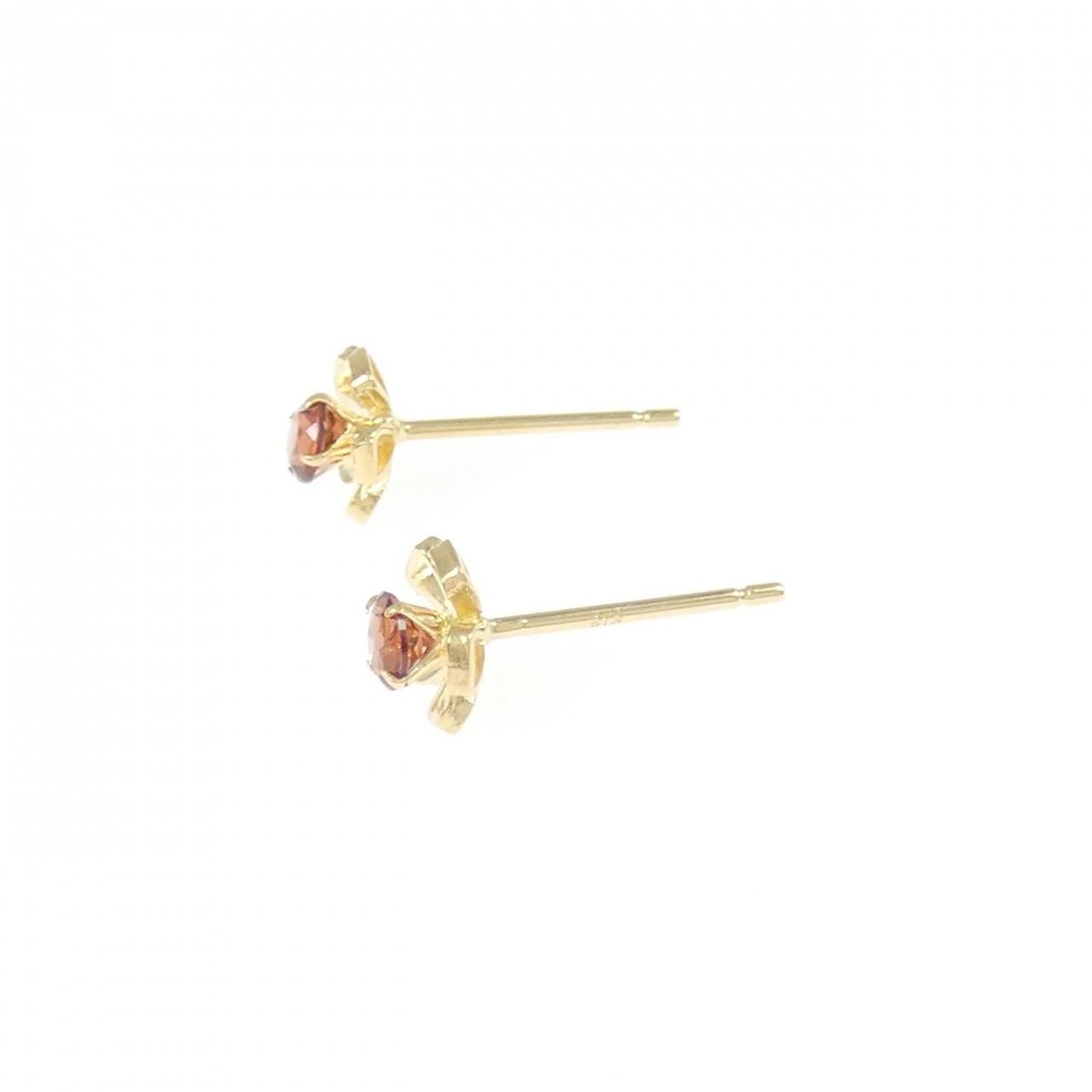 K 18 YG フラワー ガーネット ピアス