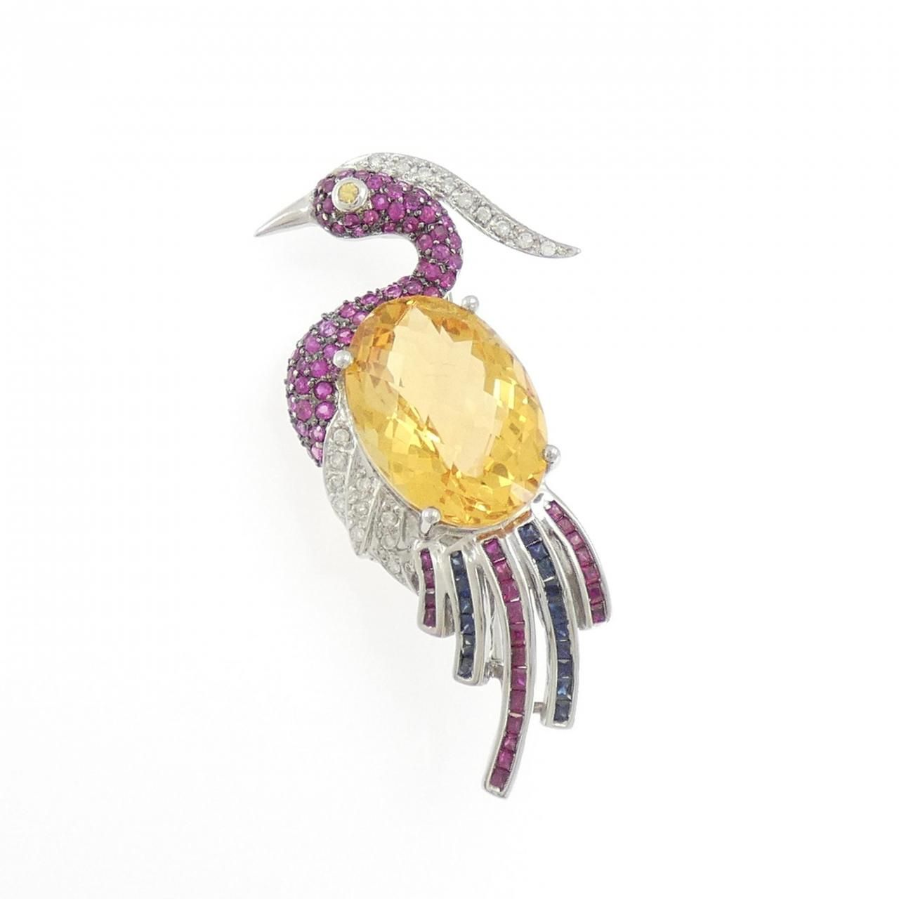 送料無料・30日間返品無料。 K18WG K18BG シトリン ブローチ 13.00CT 超人気で品質は100％。