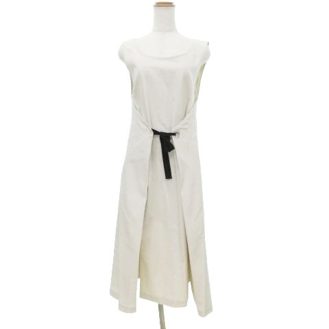 Sマックスマーラ S Max Mara クレープ キャンバス ワンピース ひざ丈 ウエストタイ ノースリーブ フ 38 Mサイズ 白 ホワイト