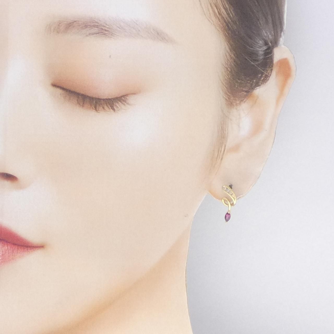  K 18 YG ルビー ピアス 0.34 CT イヤリング アクセサリー