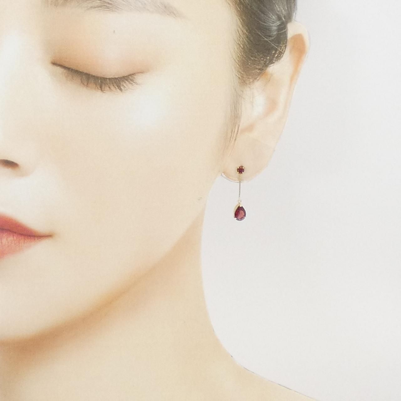  K 18 YG ガーネット ピアス 1.20 CT イヤリング アクセサリー