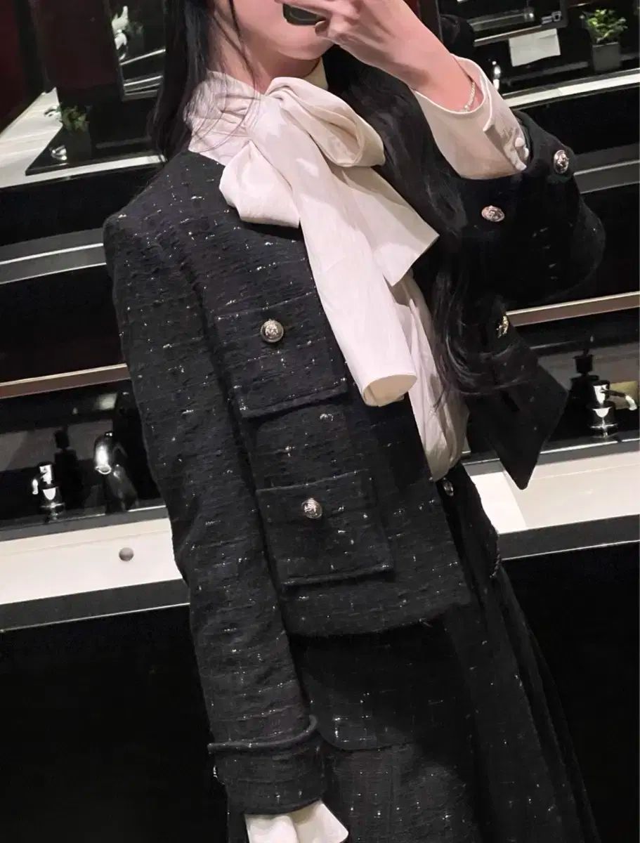 イブーベ ツイード ジャケット ブラック ツイード ロング スカート ブラック s セット まとめ