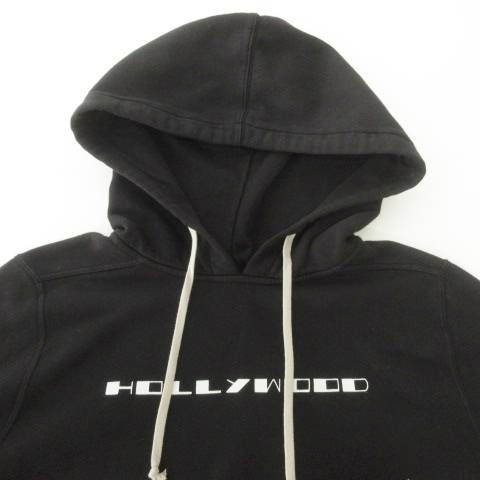 リックオウエンス Rick Owens ダークシャドウ CROPPED HOODIE クロップド フーディ プリント ロゴ 長袖 裏起毛 厚手 Mサイズ 黒 ブラック パーカー トップス
