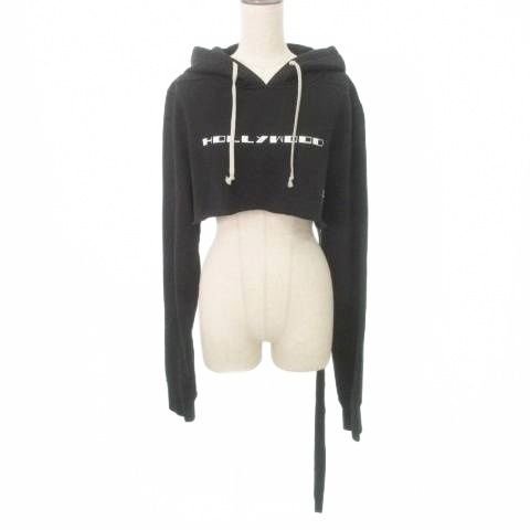 リックオウエンス Rick Owens ダークシャドウ CROPPED HOODIE クロップド フーディ プリント ロゴ 長袖 裏起毛 厚手 Mサイズ 黒 ブラック