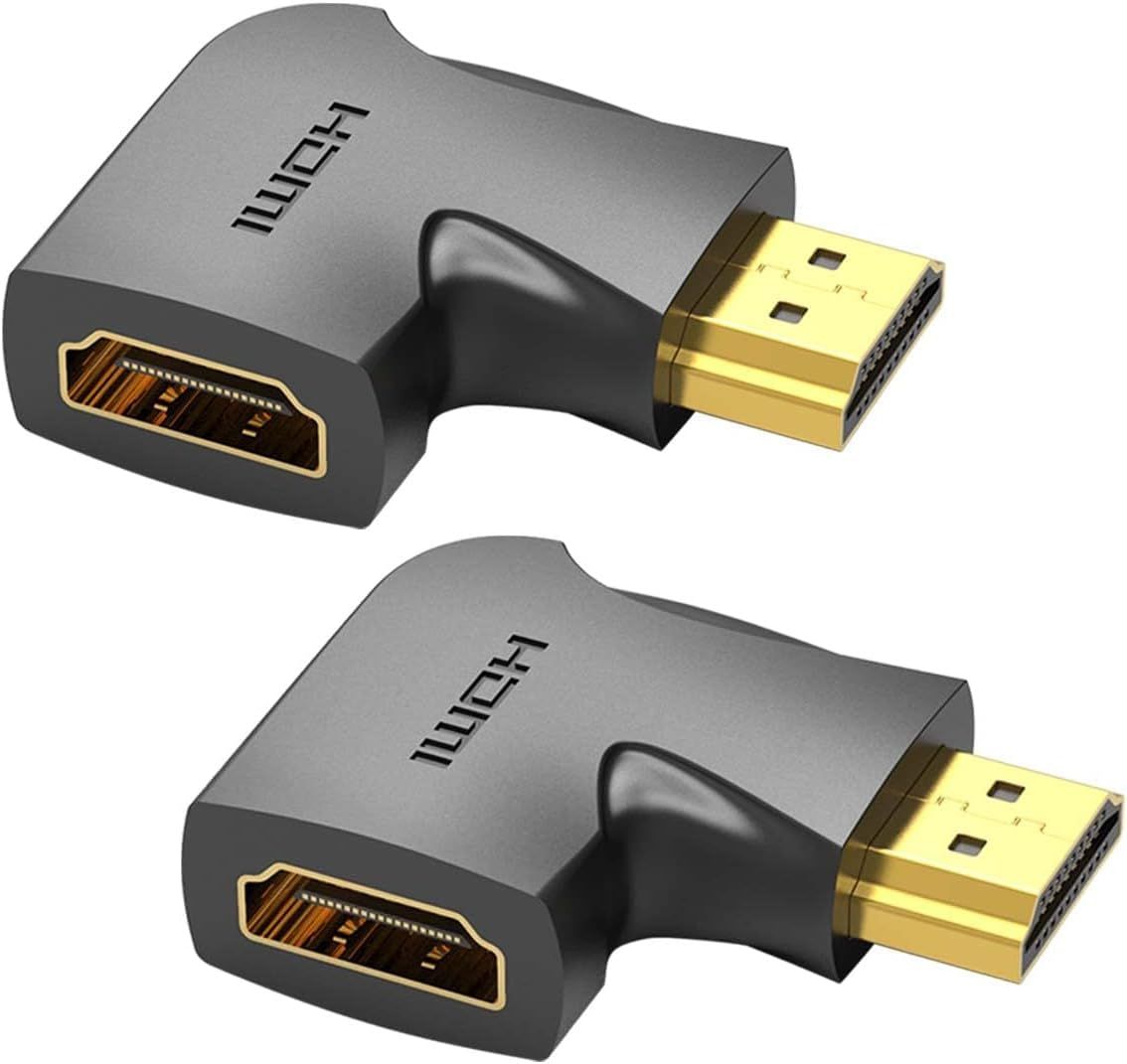 本物保証，2026 新品 VENTION HDMI 変換アダプター 右向き 直角 オス-メス L字型 90度 4K対応 60Hz 金メッキ PVC 2個入り 延長 保護 拡張 1080P HD スリム設計 アダプター テレビ モニター プロジェクター PC ゲーム機 AV 変換コネクタ