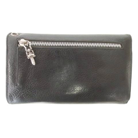 クロムハーツ CHROME HEARTS ウェーブ ウォレット 長財布 クロスボタン クロスボール レザー ダガーチャーム 黒 ブラック