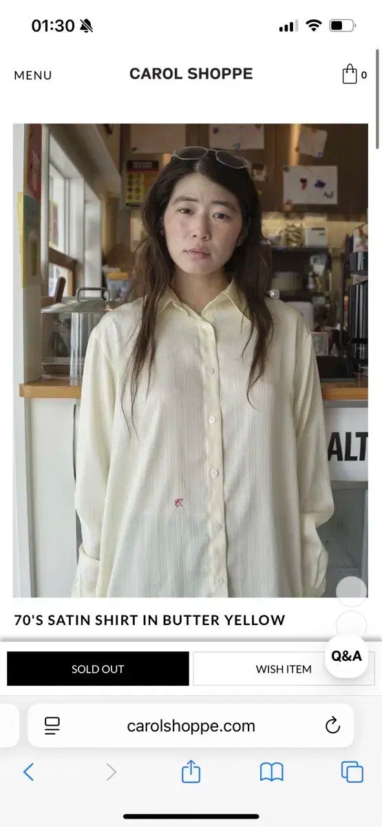 キャロルショフェ バター イエロー サテン シャツ