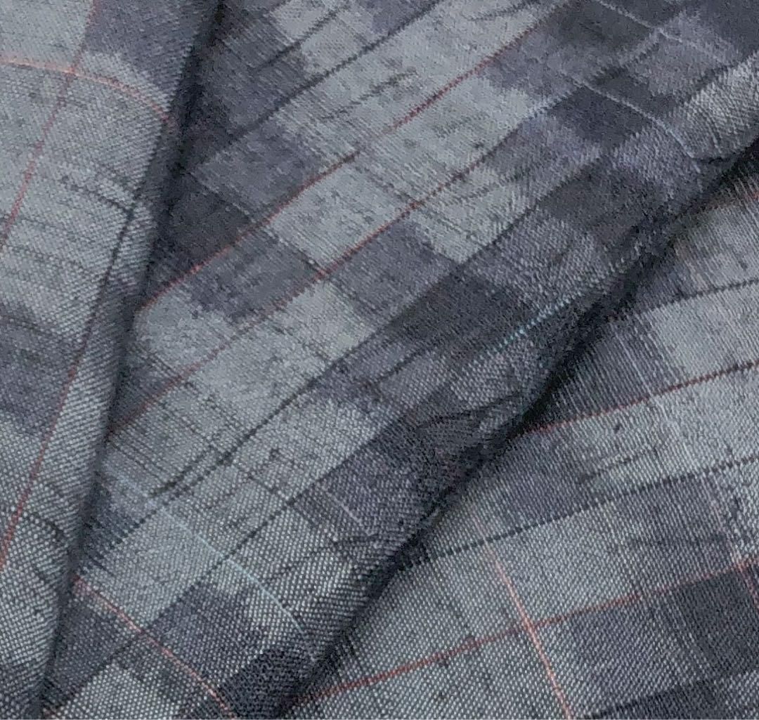 単衣 紬着物 格子柄 升目模様 錫色 K-4464 【公式通販】