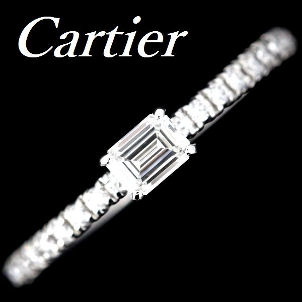 エタンセル ドゥ カルティエ エメラルドカット ダイヤモンド リング K 18 WG ♯50 証明書