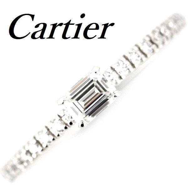 エタンセル ドゥ カルティエ エメラルドカット ダイヤモンド リング K 18 WG ♯50 証明書