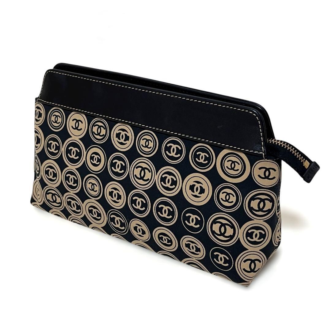 CHANEL シャネル ポーチ クラッチバッグ ココマーク コットン レザー ネイビー ブラック ベージュ 激 8番台