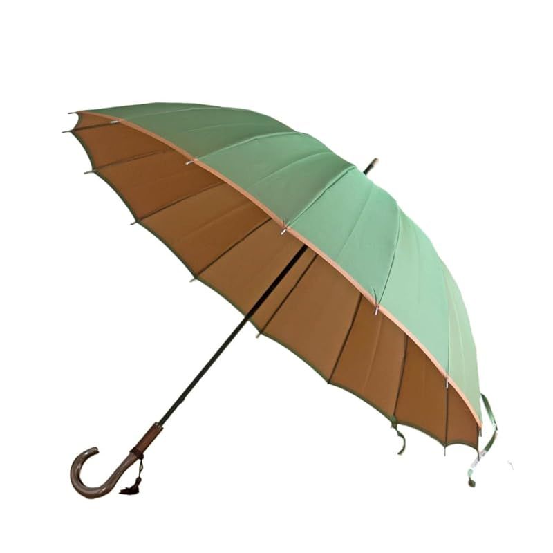 かさね 長傘 16本骨 55cm 甲州織両面 無地 雨晴兼用 小宮商店 グリーンXキャメル