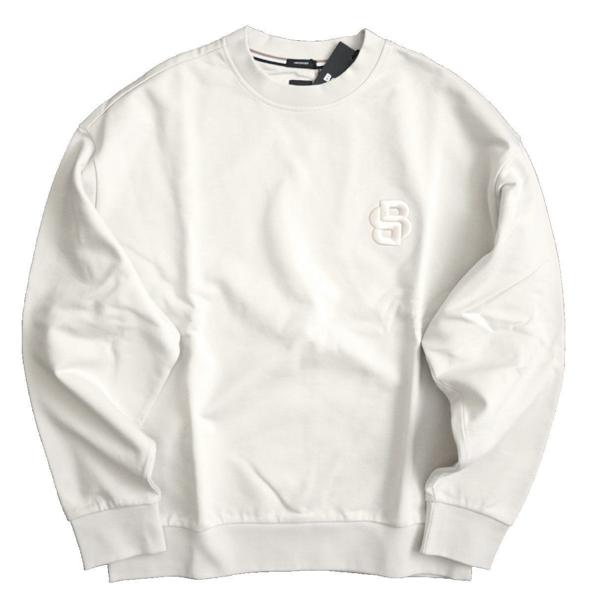 2026 最 BOSS ボス Double B ロゴ モノグラム スウェット シャツ オフホワイト オフ白 ナチュラル XLサイズ リラックスFIT マーセライズ加工 シルケット加工 コットンテリー HUGO ヒューゴ 大谷翔平