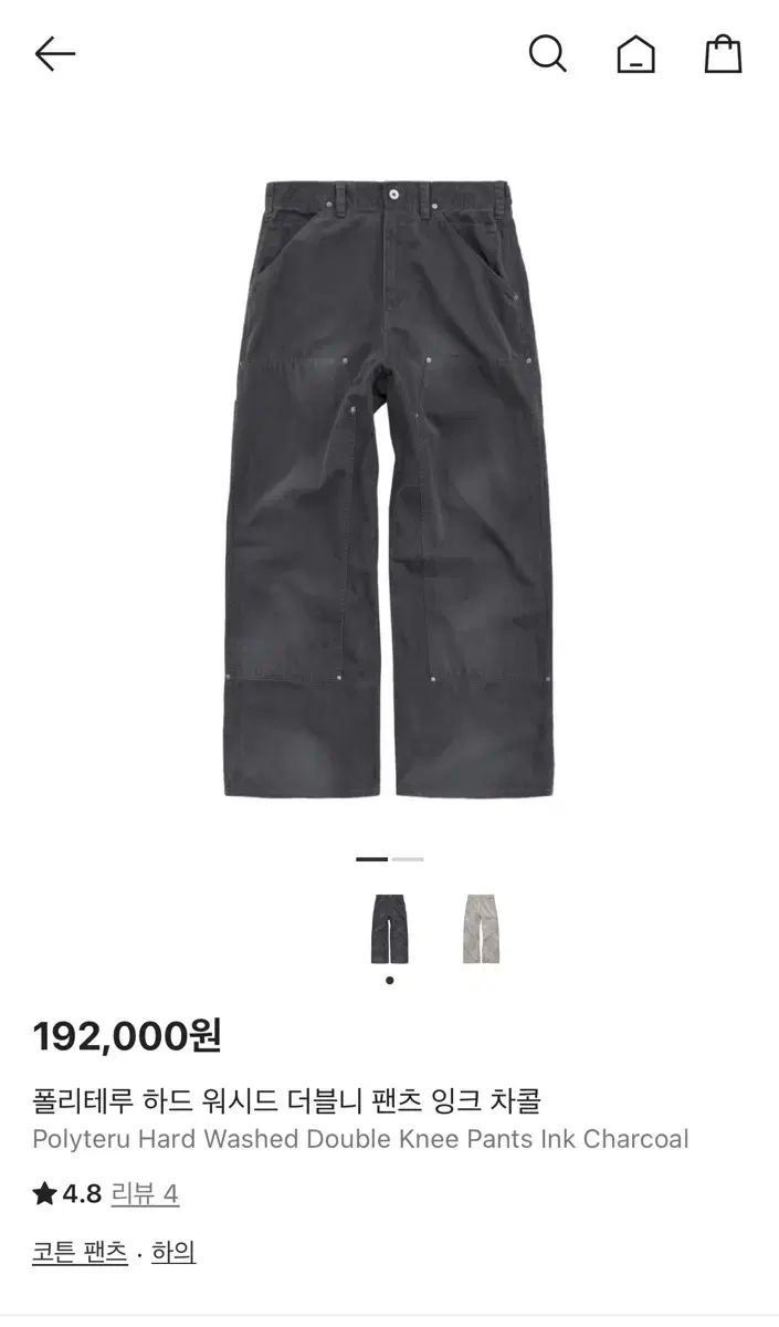 2 ポリテル ハードウォッシュド ダブルニーパンツ インクチャコール