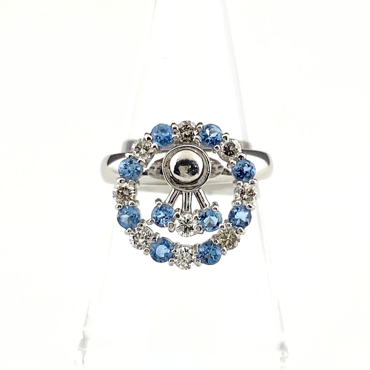アクアマリン デザインリング プラチナ 指輪 メレダイヤ リング 14号 Pt900 アクアマリン ダイヤモンド レディース