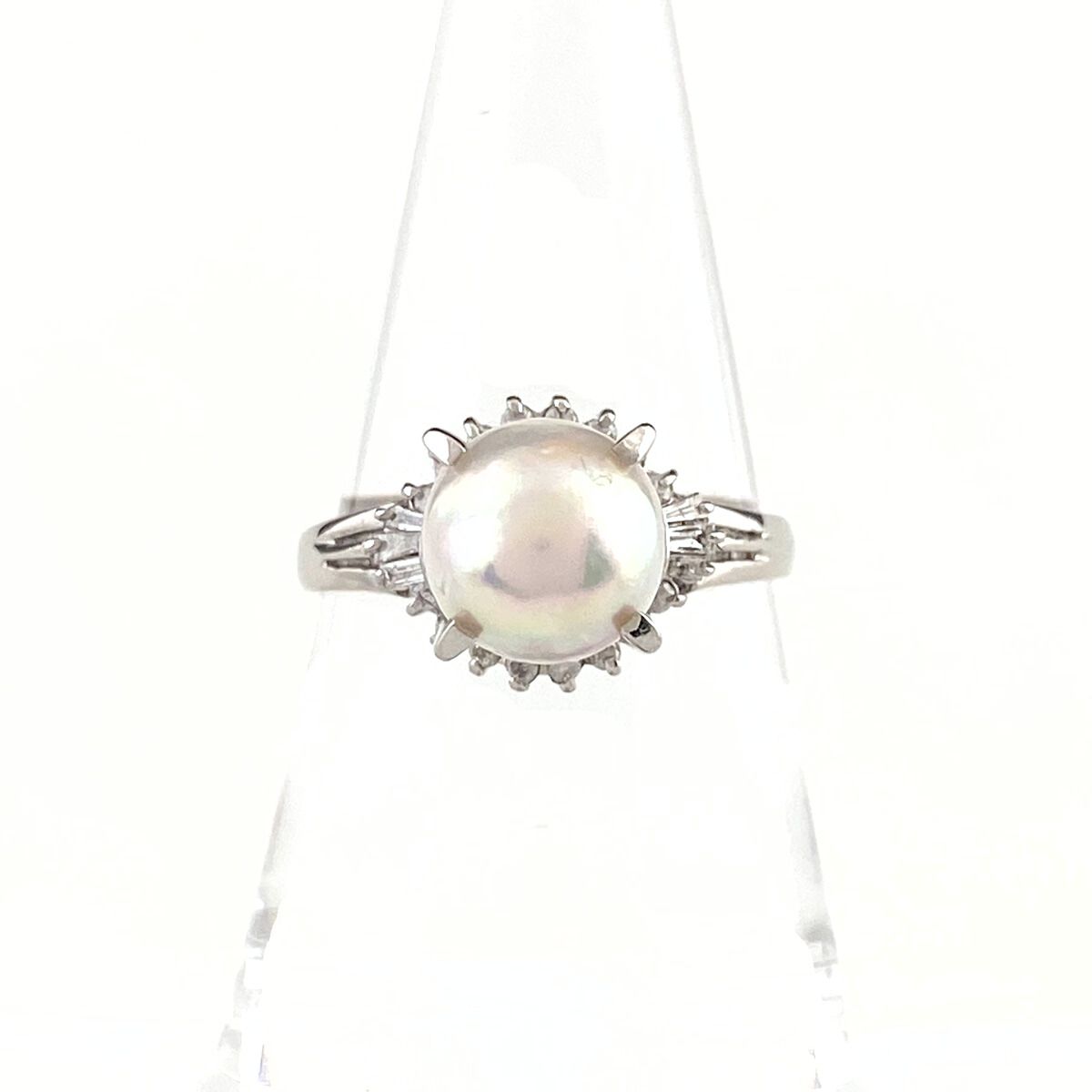 パール デザインリング プラチナ メレダイヤ 指輪 真珠 リング 17号 Pt 900 ダイヤモンド レディース