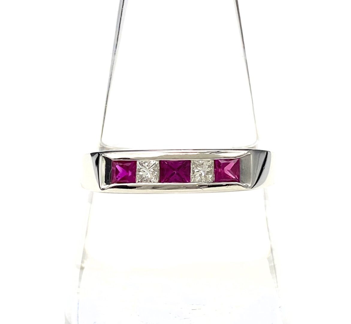 ルビー デザインリング プラチナ 指輪 メレダイヤ リング 21.5号 Pt900 ルビー ダイヤモンド メンズ