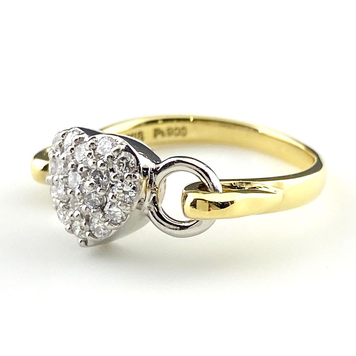 ハートモチーフ デザインリング YG イエローゴールド プラチナ 指輪 メレダイヤ スイング リング 9.5号 K 18 Pt 900 ダイヤモンド レディース