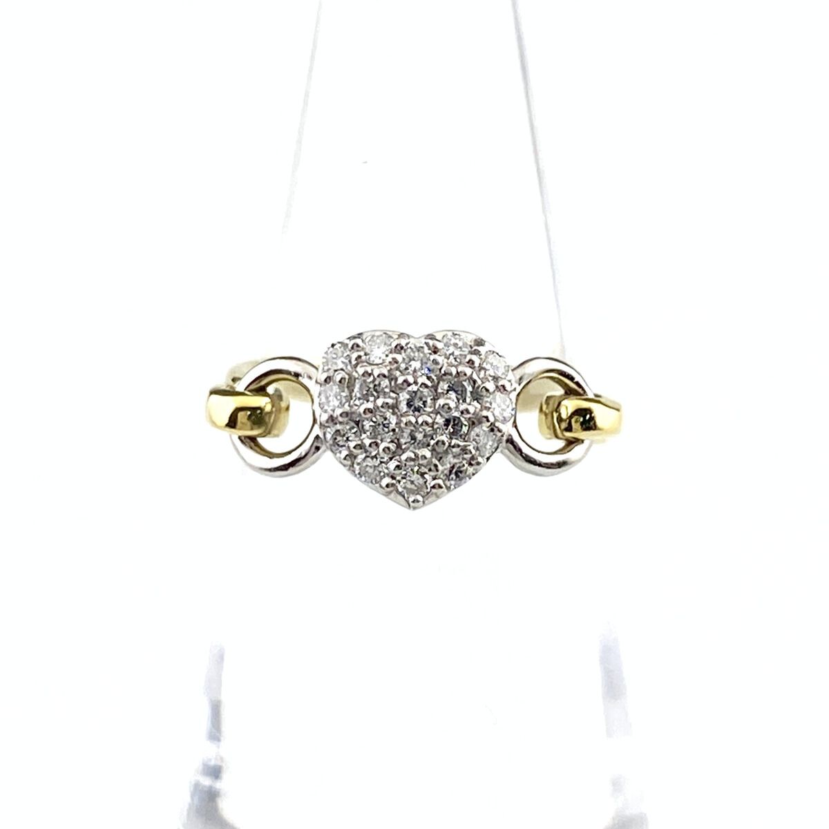 ハートモチーフ デザインリング YG イエローゴールド プラチナ 指輪 メレダイヤ スイング リング 9.5号 K18 Pt900 ダイヤモンド レディース