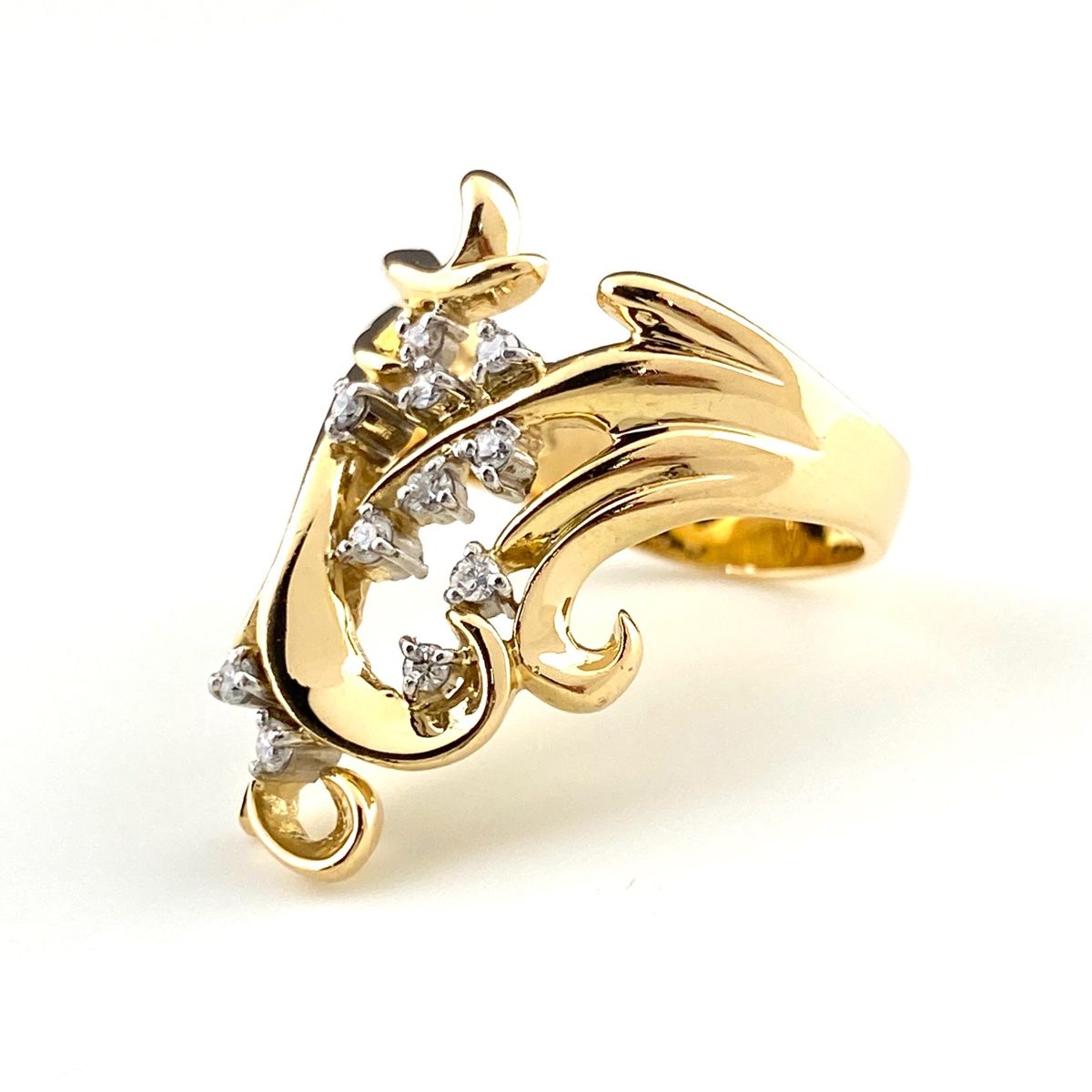 メレダイヤ デザインリング YG イエローゴールド プラチナ 指輪 リング 15号 K 18 Pt 900 ダイヤモンド レディース