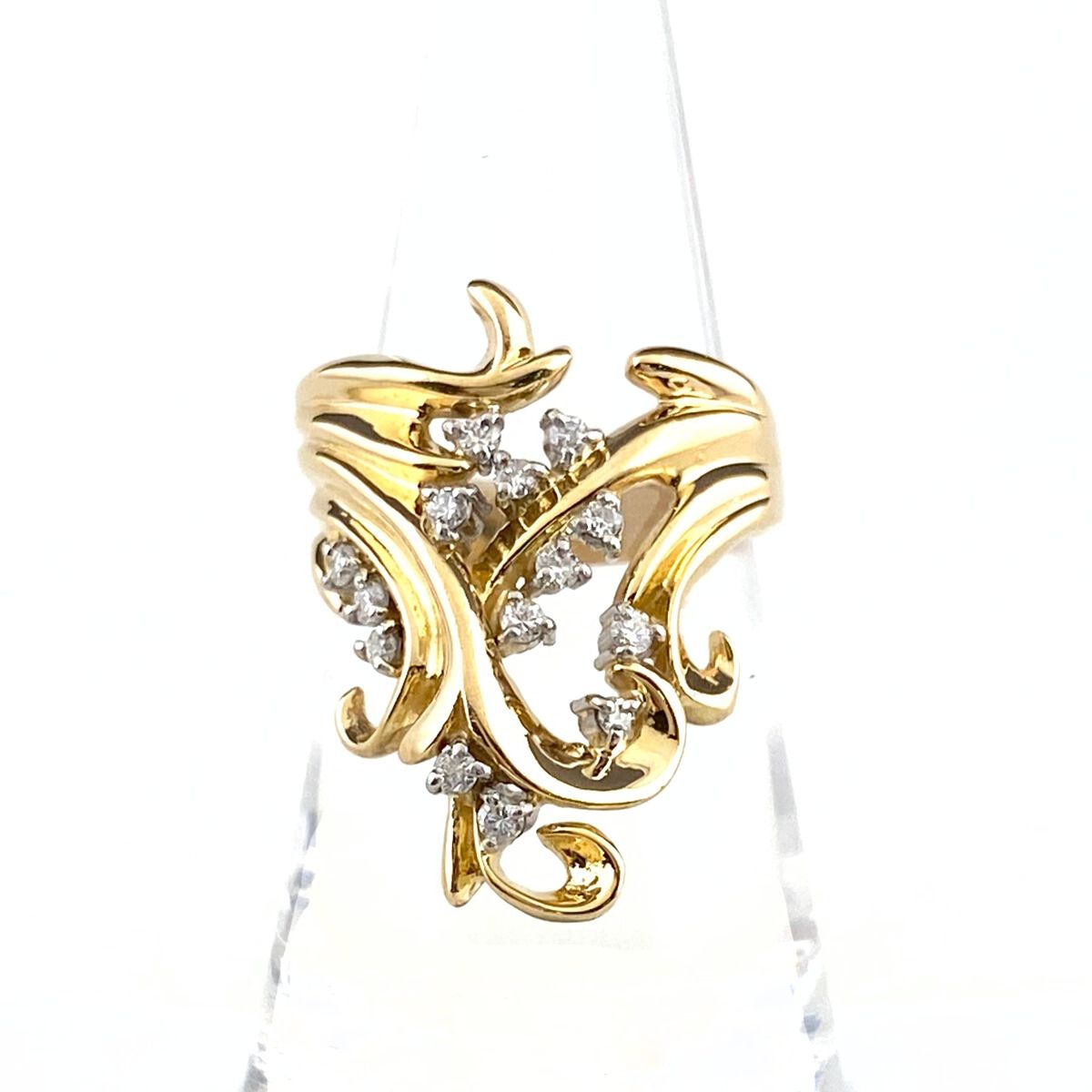 メレダイヤ デザインリング YG イエローゴールド プラチナ 指輪 リング 15号 K18 Pt900 ダイヤモンド レディース