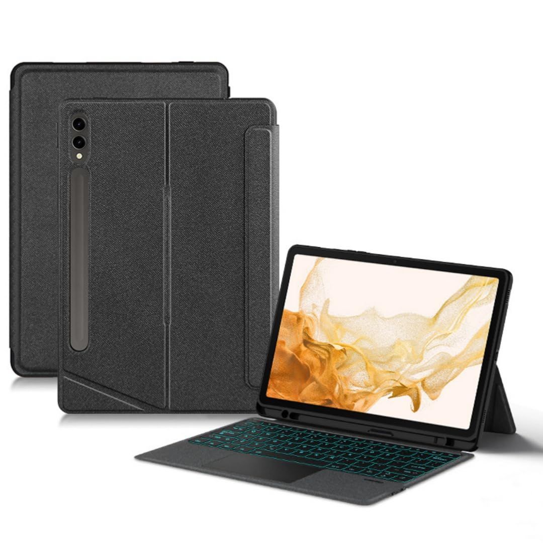 縦置き対応 Galaxy Tab S7 S8 S7FE 12.4インチ キーボード タッチパッド バックライト付き マグネット式 ケース 分離式 キーボードケース 磁気吸着 トラックパッド付き