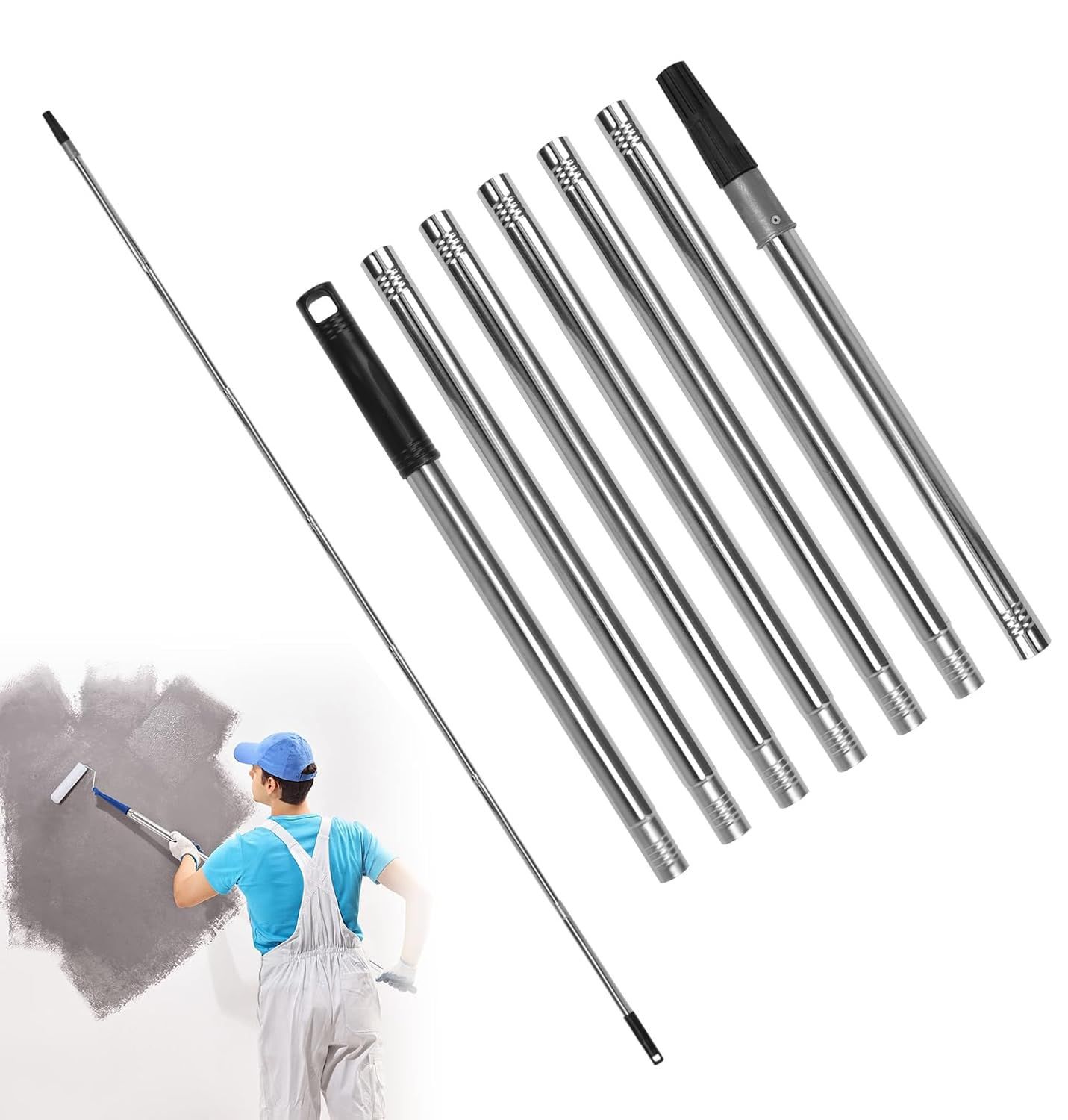 ペイントローラー 延長ポール 2 8 M 延長棒 持ち運び便利 伸縮棒 耐久 ステンレス鋼 塗装用具 塗装 ローラー 伸縮ロッド 省スペース 多目的 つぎえ 高所 屋根 天井 外壁 Paint Roller Extension Pole