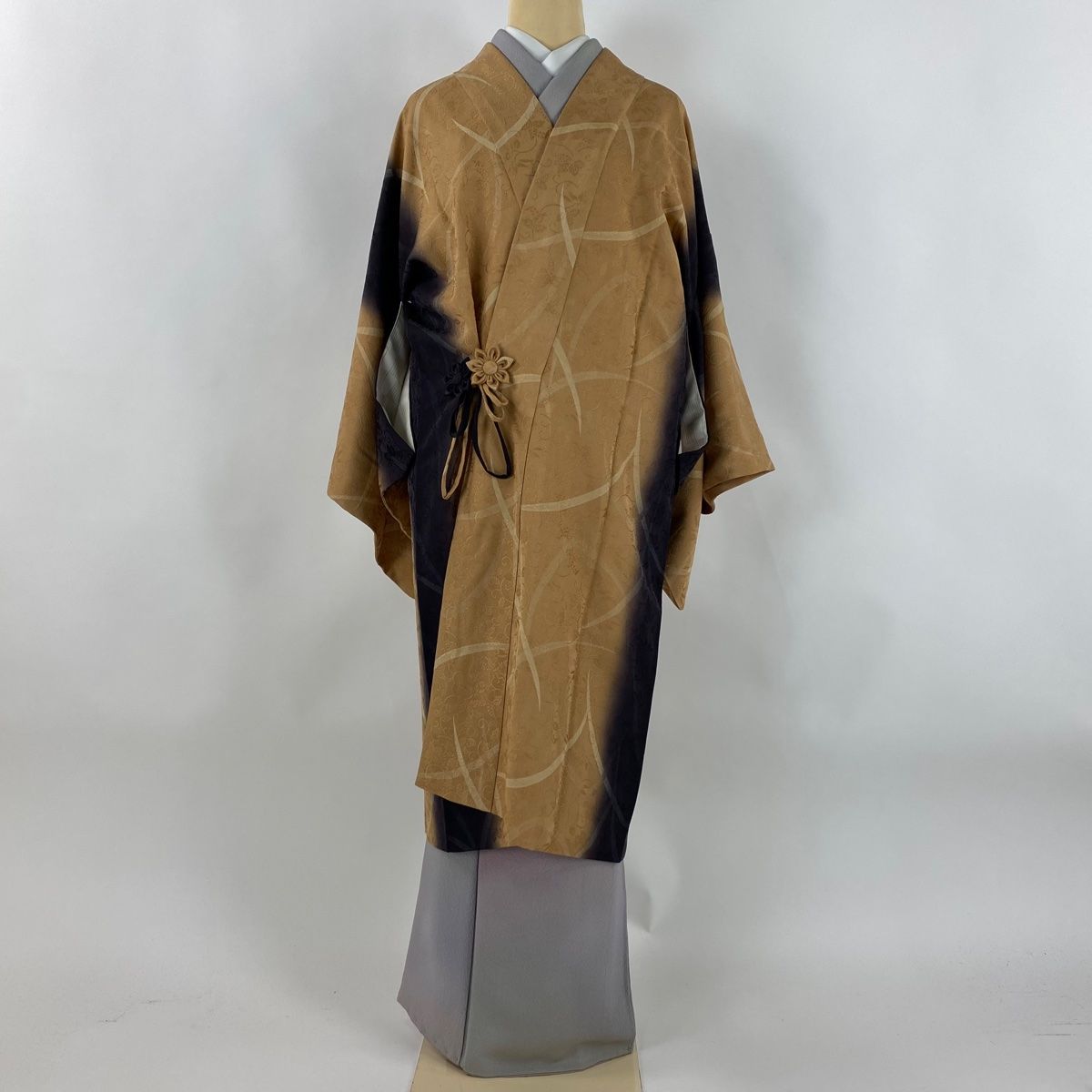 平和屋着物□極上 道中着 ロング丈 型染 舞蝶花文 逸品 DZAB1168kh5