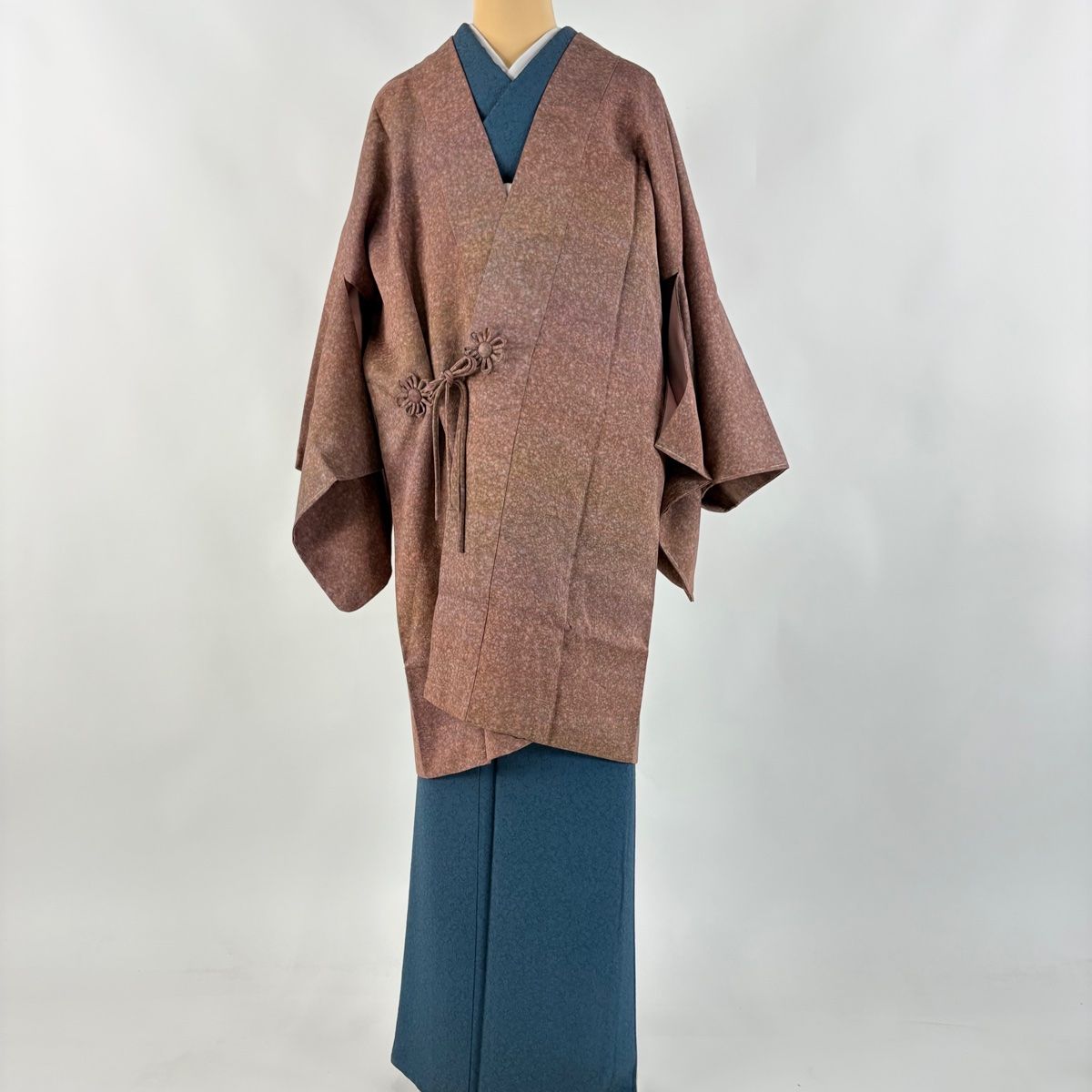 道中着 身丈96.5 cm 裄丈68 L 和装コート 着物衿 地紋 幾何学 ぼかし 小豆色 正絹