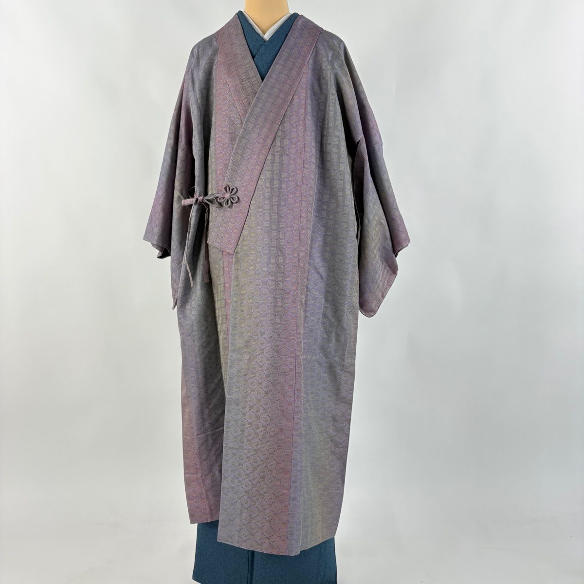 道中着 身丈125 5 cm 裄丈66 M 和装コート 着物衿 幾何学 ぼかし 薄紫 正絹