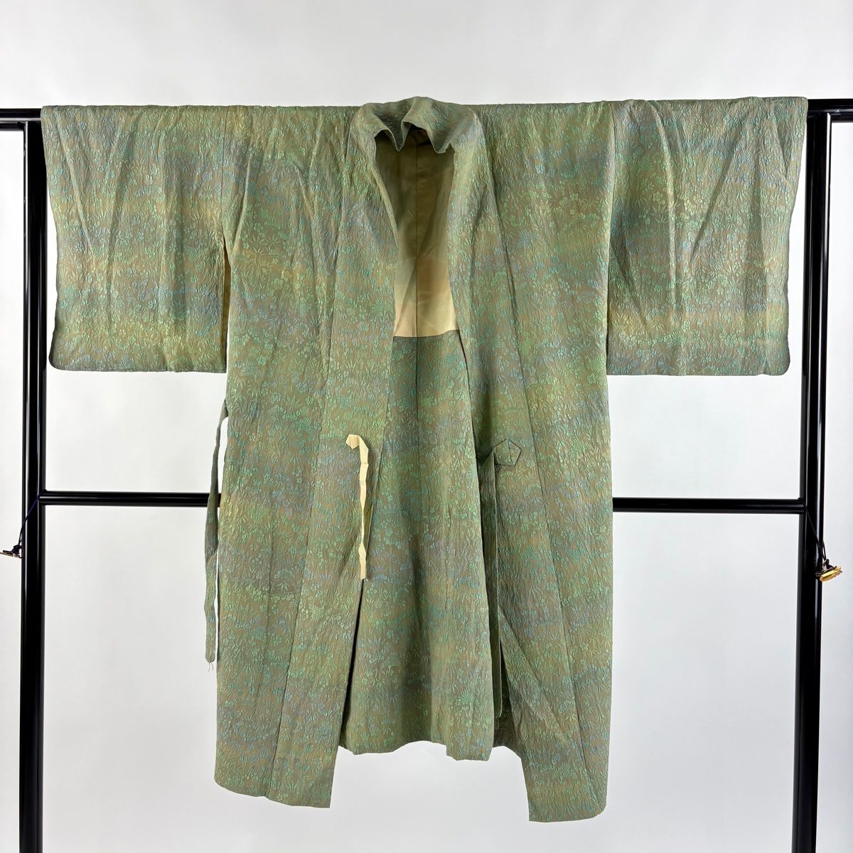  道中着 身丈112 5 cm 裄丈63 S 和装コート 松竹梅 鶴 ぼかし 灰緑 正絹 羽織 着物 浴衣