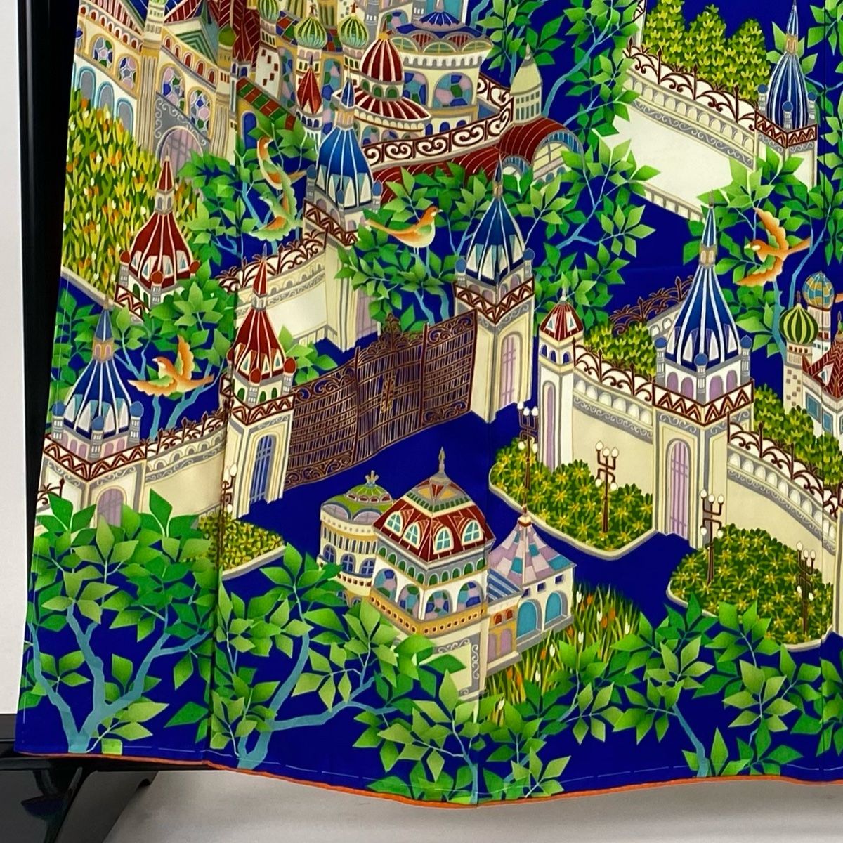 振袖 身丈161 cm 裄丈64 M 袷 洋館 鳥 金彩 青 正絹 秀品