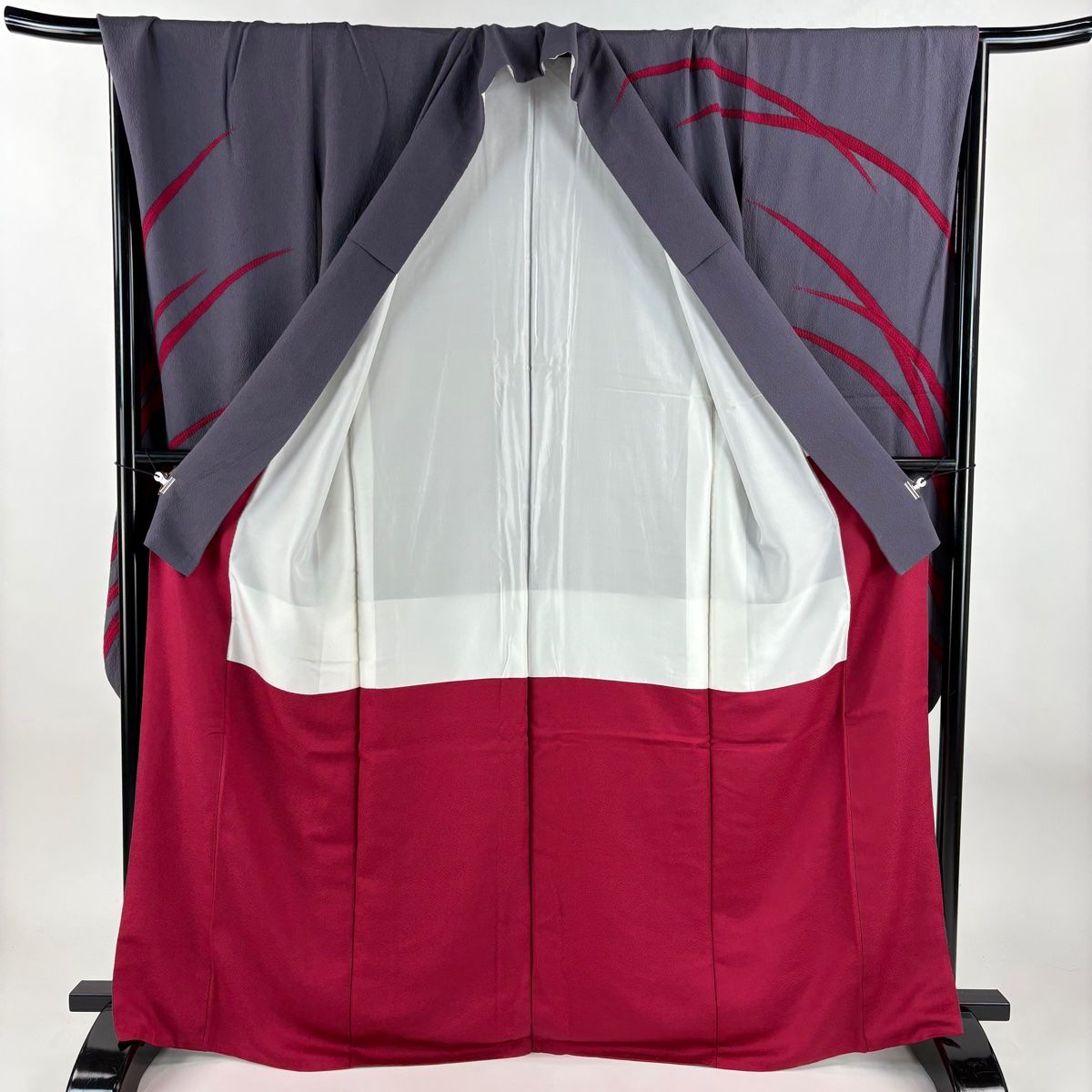  振袖 身丈166 5 cm 裄丈69 L 袷 葉柄 紫 正絹 秀品 振袖 着物