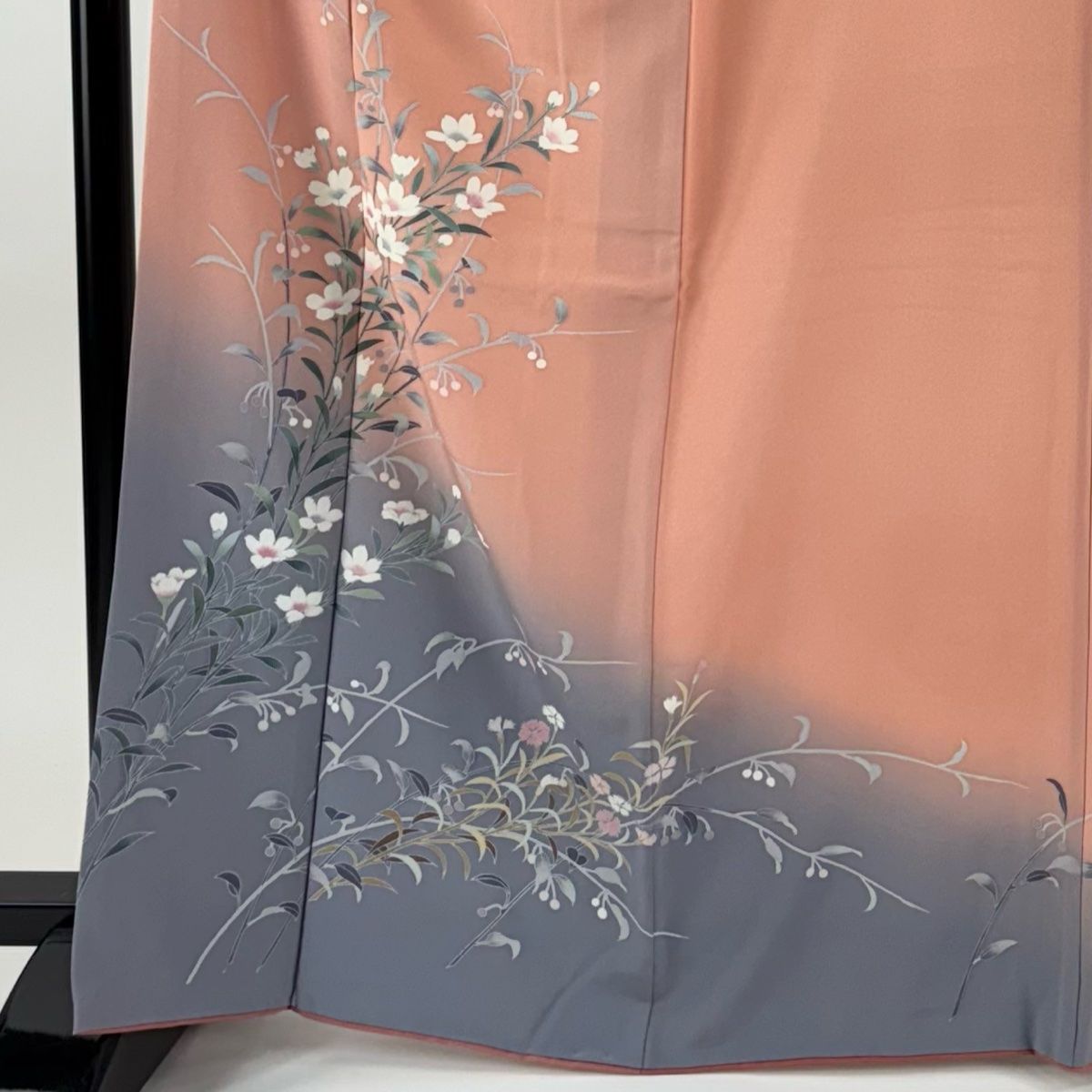 訪問着 身丈166 cm 裄丈66 M 袷 草花 裾ぼかし ピンク 正絹 秀品