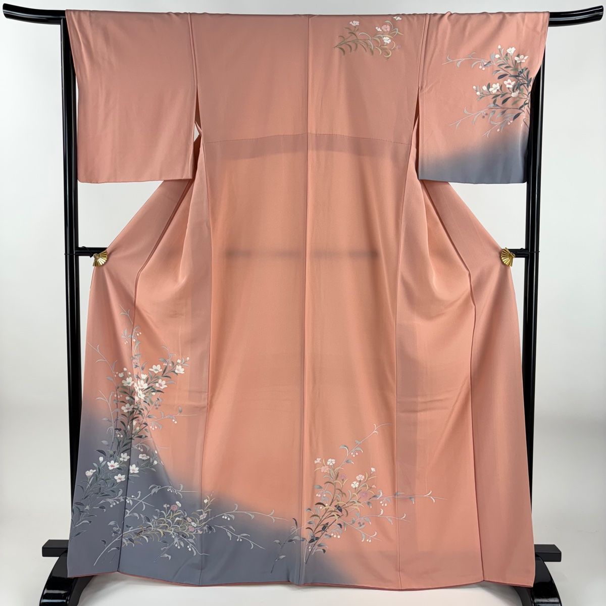 訪問着 身丈166 cm 裄丈66 M 袷 草花 裾ぼかし ピンク 正絹 秀品